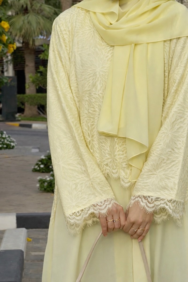 Yellow Lace Abaya - Multiple Colors